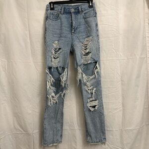 American Eagle Outfitters Distressed Light Blue High Rise Jeans